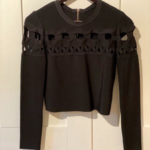 Bebe- Unique sexy zipper black long sleeve top